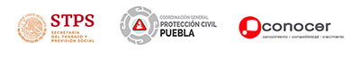 Logotipos de STPS, Protección Civil Puebla y CONOCER